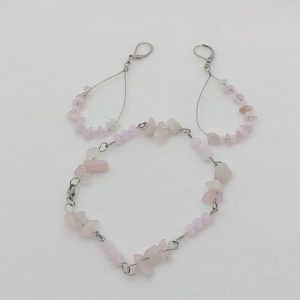 Juego de aretes y pulsera cuarzo rosa y murano