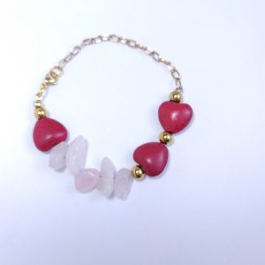 Pulsera cuarzo rosa corazon rojo