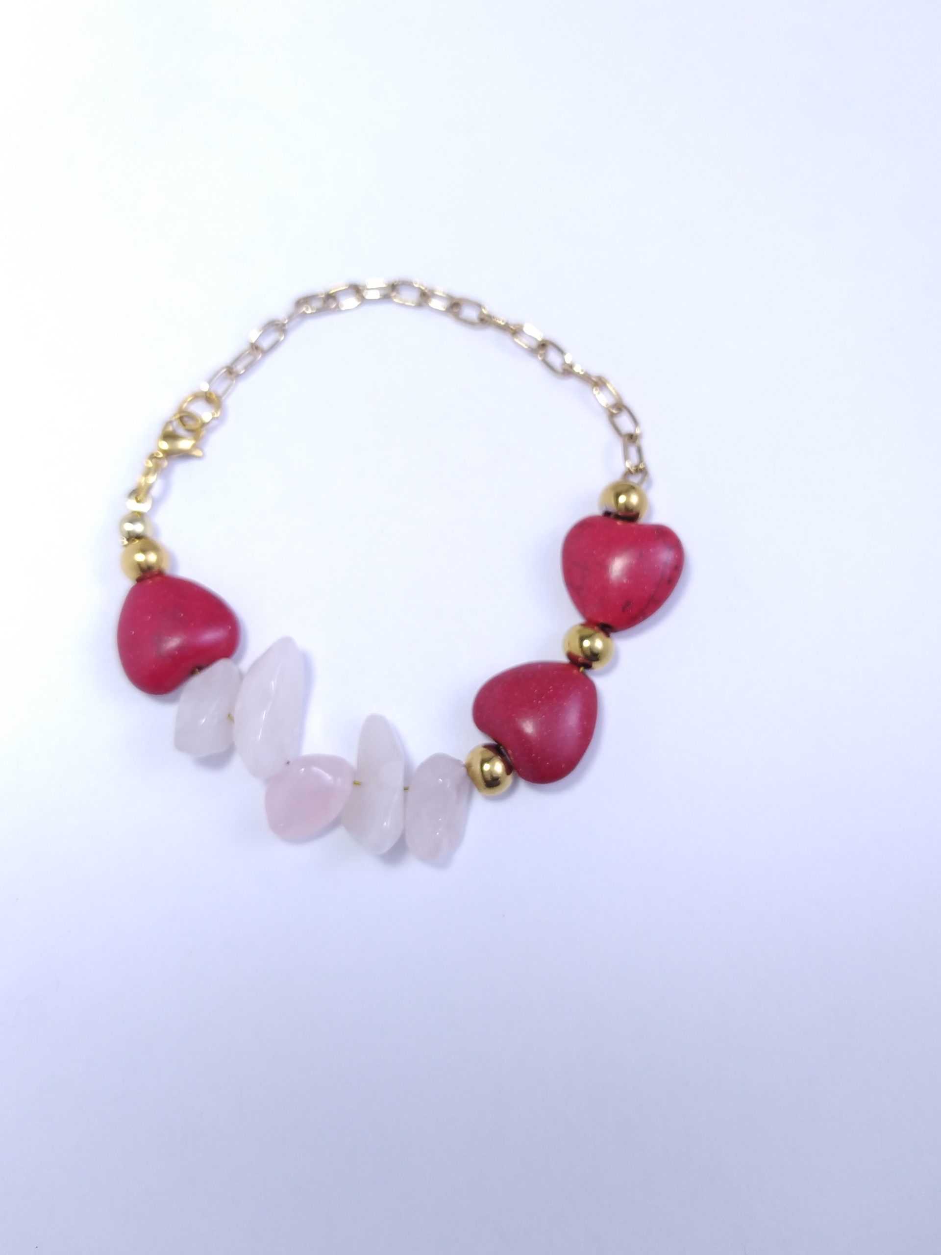 Pulsera cuarzo rosa corazon rojo